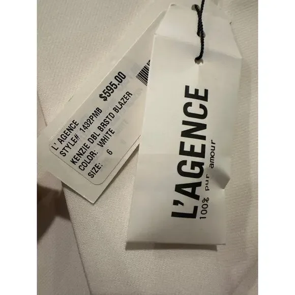 NWT L'AGENCE Kenzie White Size 6 Double Breast Blazer Jacket Office Lux Cotton